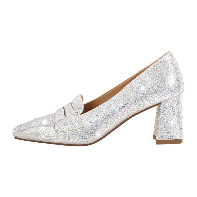 Silver Rhinestone Square Toe Chunky Heel Pumps sold by Onlymaker