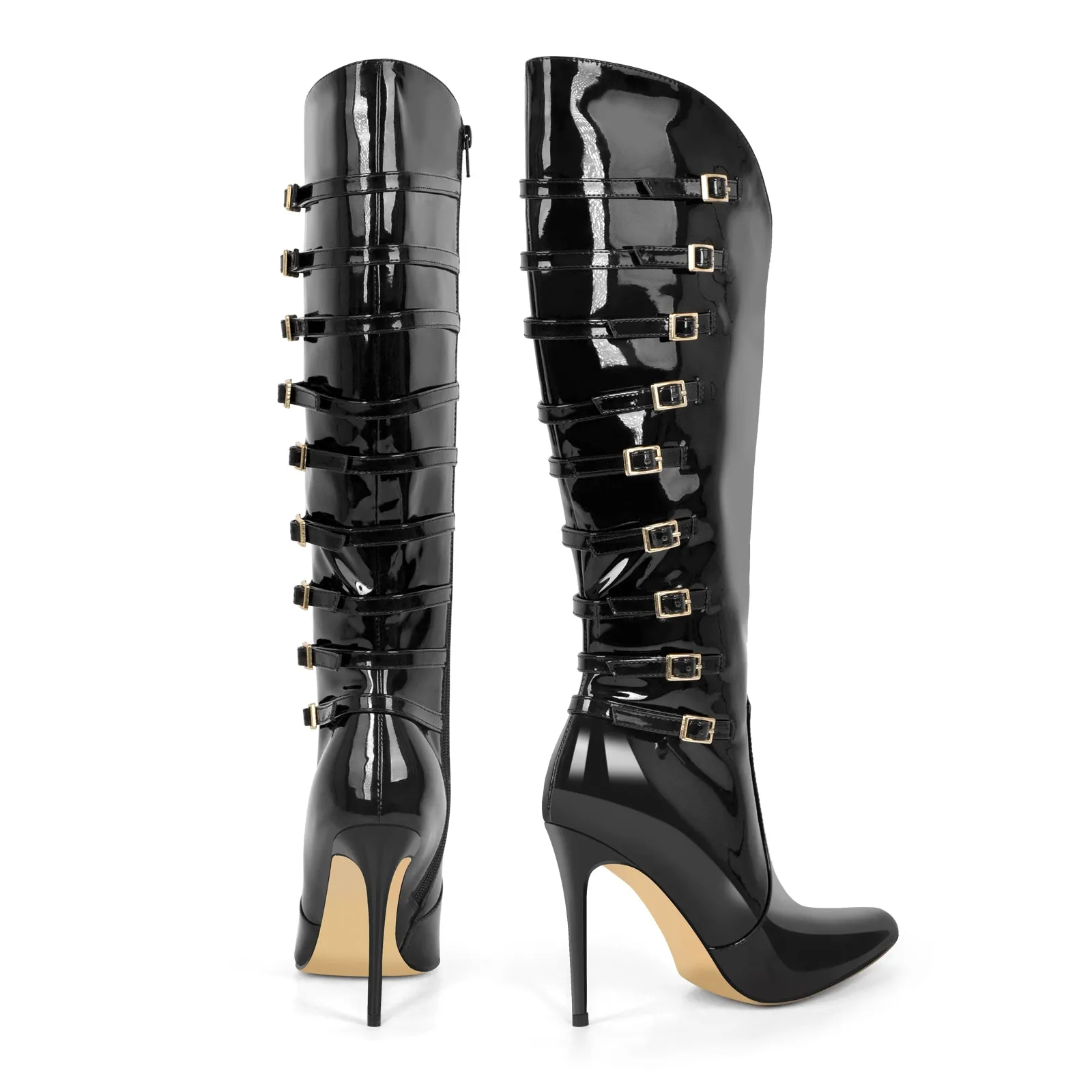 Pointed Toe Multi Buckle Stiletto Knee High Boots sold by Onlymaker product image thumbnail 3