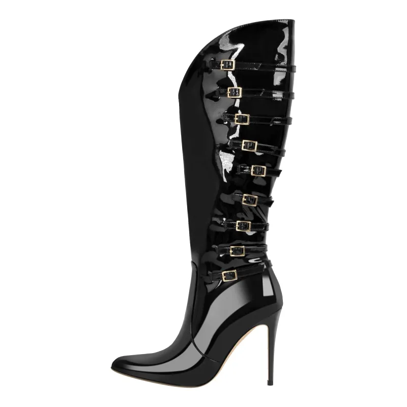 Pointed Toe Multi Buckle Stiletto Knee High Boots sold by Onlymaker