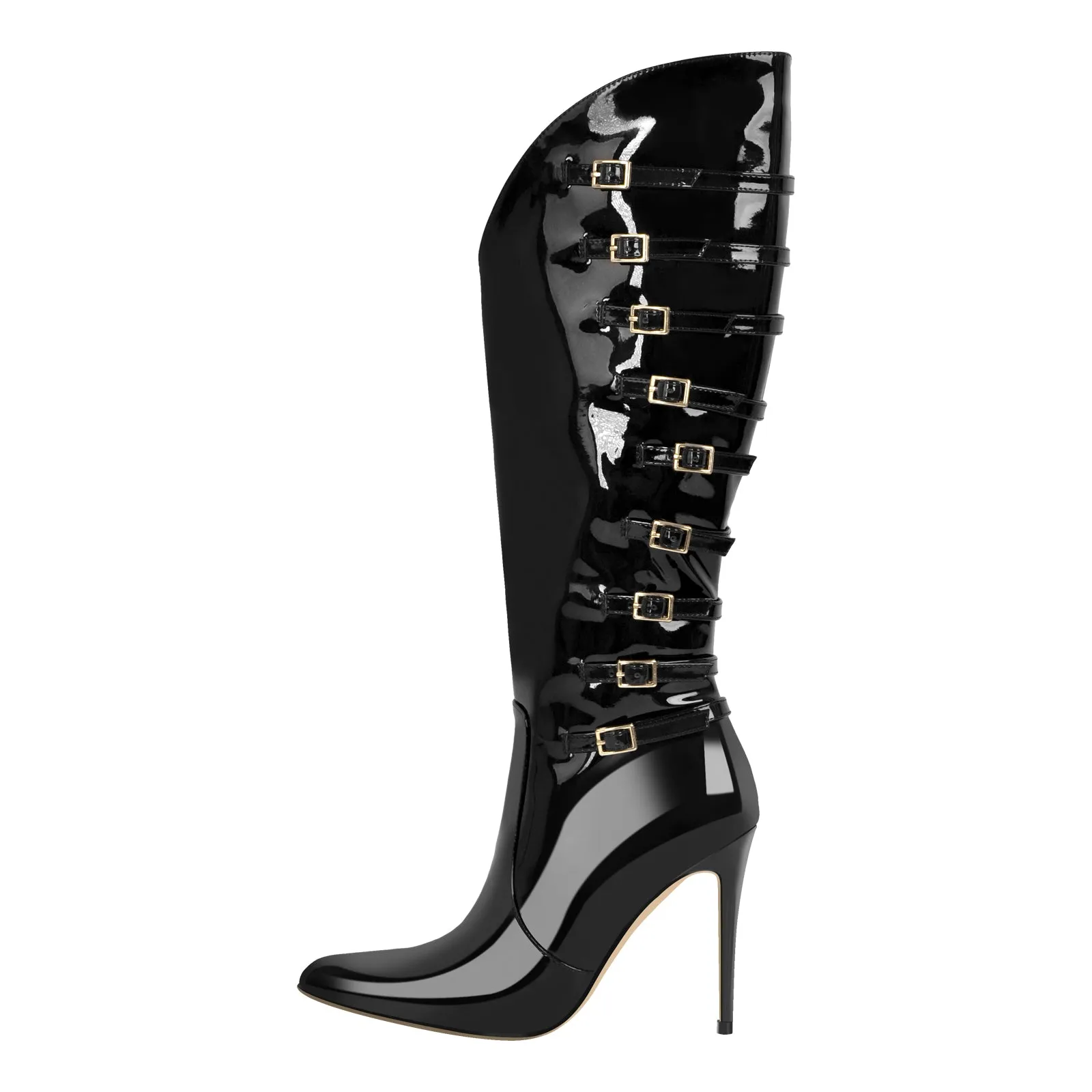 Pointed Toe Multi Buckle Stiletto Knee High Boots sold by Onlymaker