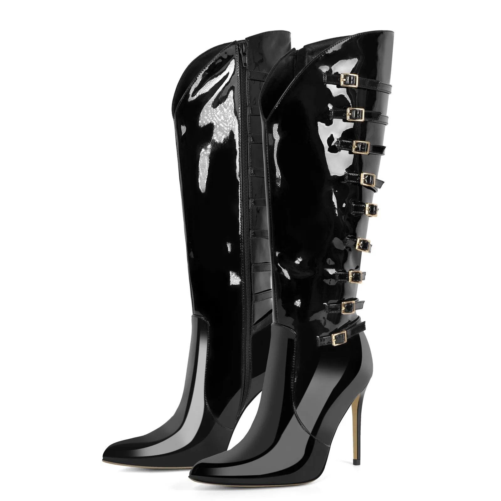 Pointed Toe Multi Buckle Stiletto Knee High Boots sold by Onlymaker product image thumbnail 2