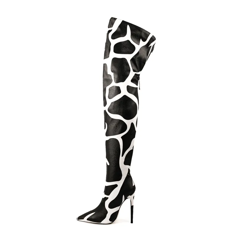 Cow Print Over The Knee Stiletto Boots sold by Onlymaker
