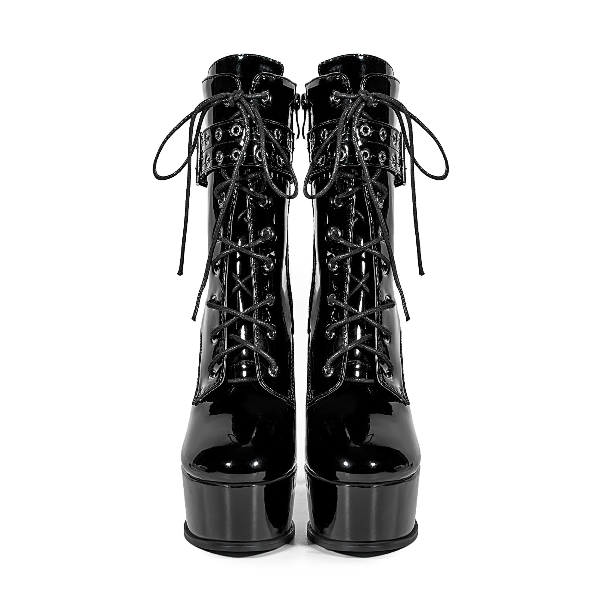 Black Platform Buckle Lace-up Stiletto Ankle Boots sold by Onlymaker product image thumbnail 4