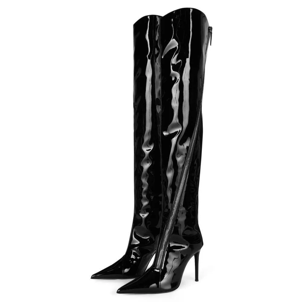 Patent Leather Zipper Over The Knee Stiletto Boots sold by Onlymaker product image thumbnail 3
