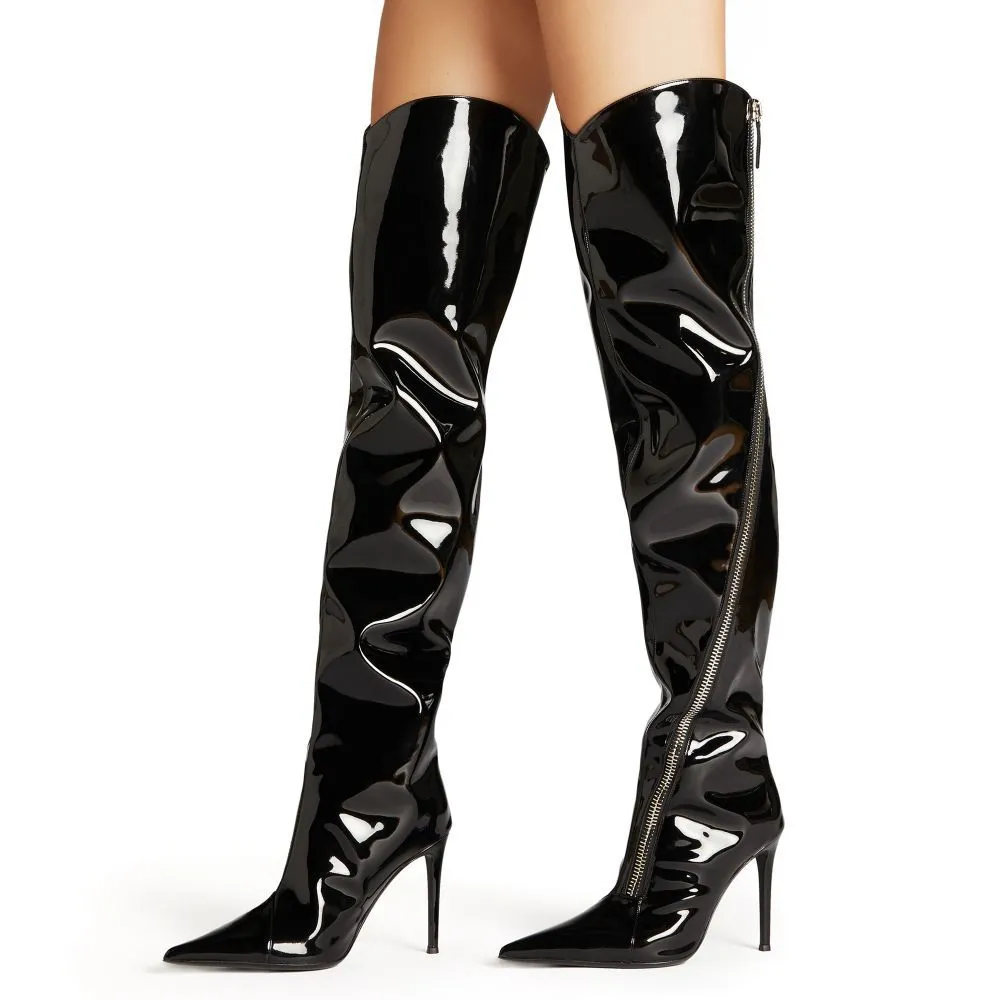 Patent Leather Zipper Over The Knee Stiletto Boots sold by Onlymaker product image thumbnail 2