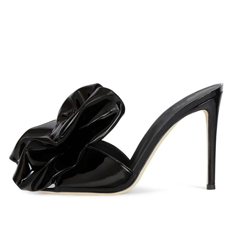 Bow Round Toe Patent Leather Stiletto Sandals Mules sold by Onlymaker