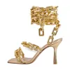Gold Square Toe Metal Chain Lace-up Stiletto Sandals sold by Onlymaker