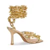 Gold Square Toe Metal Chain Lace-up Stiletto Sandals sold by Onlymaker