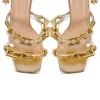 Gold Square Toe Metal Chain Lace-up Stiletto Sandals sold by Onlymaker