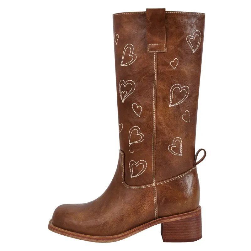 Square Toe Heart Embroidery Knee High Western Boots sold by Onlymaker