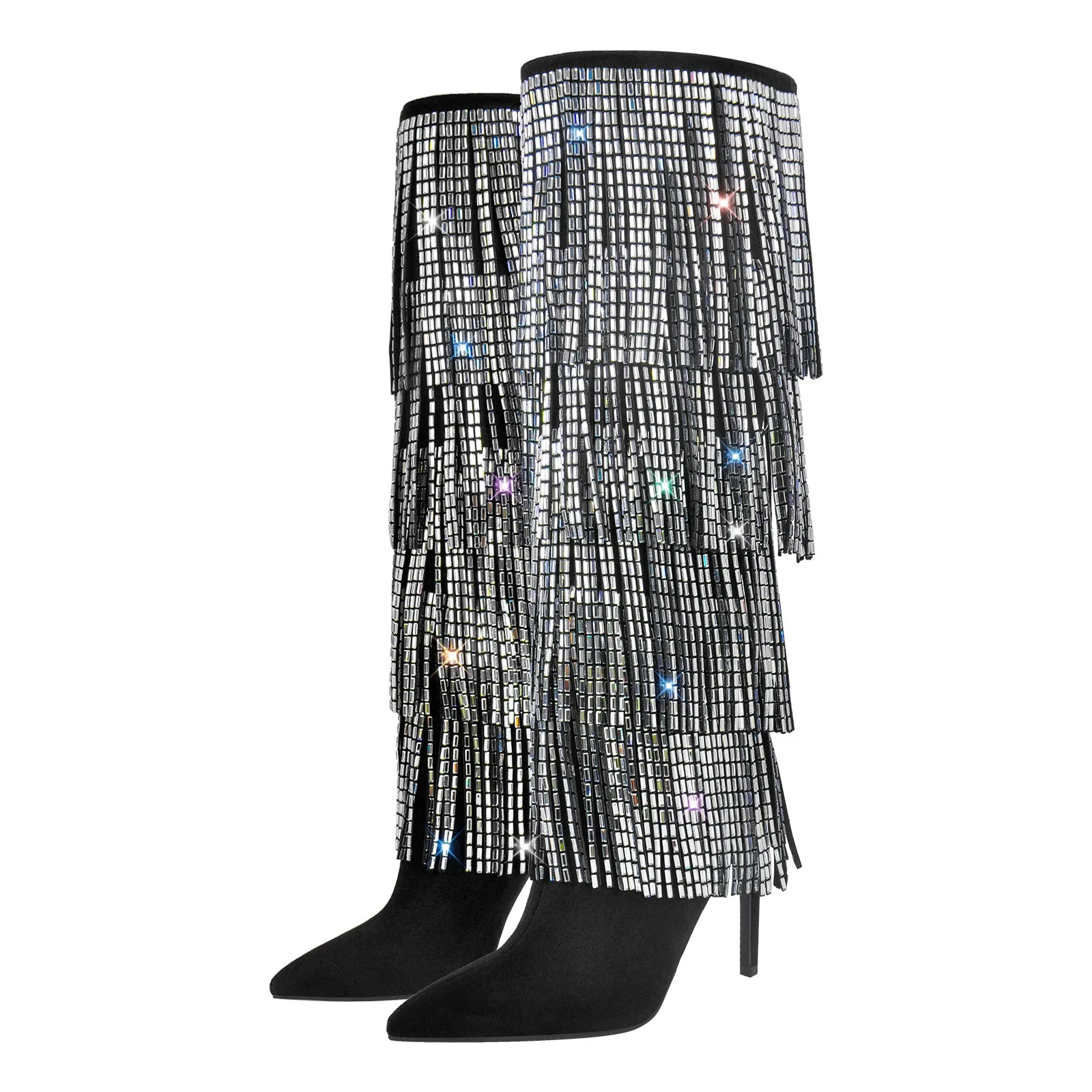 Pointed Toe Rhinestone Fringe Stiletto Knee High Boots sold by Onlymaker product image thumbnail 2