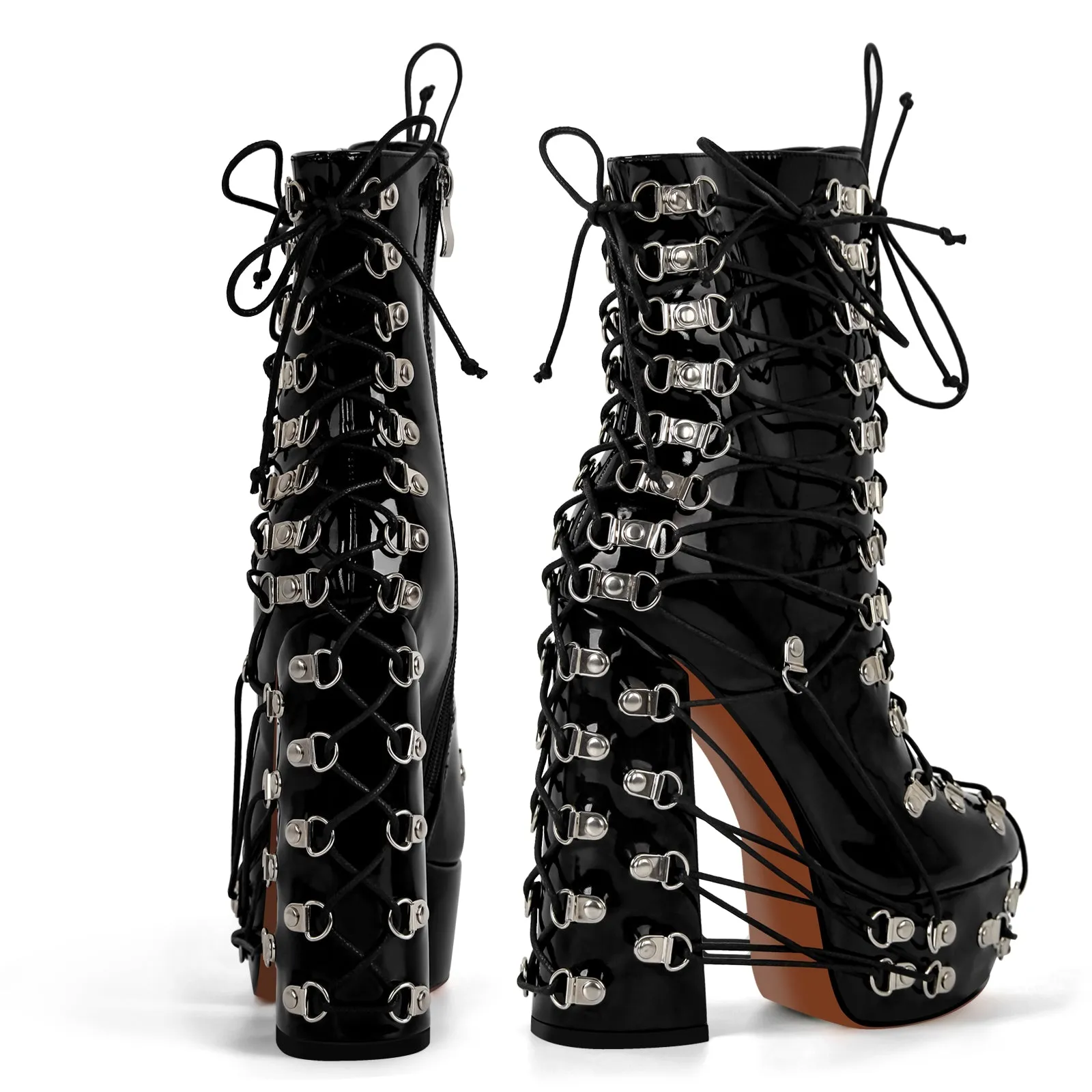 Platform Metal Buckles Lace-up Chunky Heel Ankle Boots sold by Onlymaker product image thumbnail 3