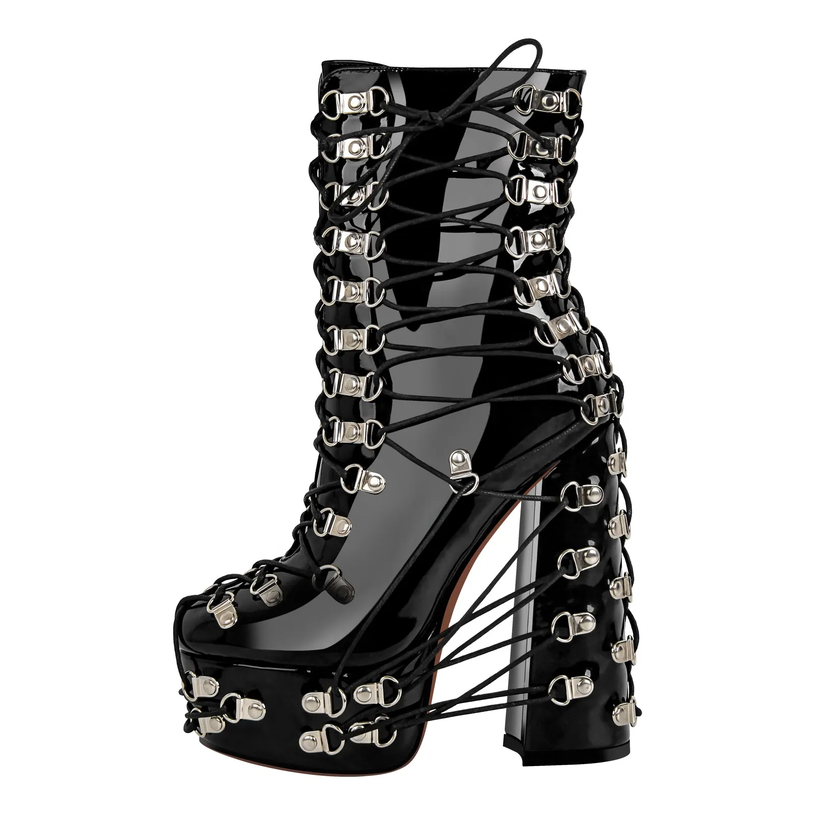 Platform Metal Buckles Lace-up Chunky Heel Ankle Boots sold by Onlymaker