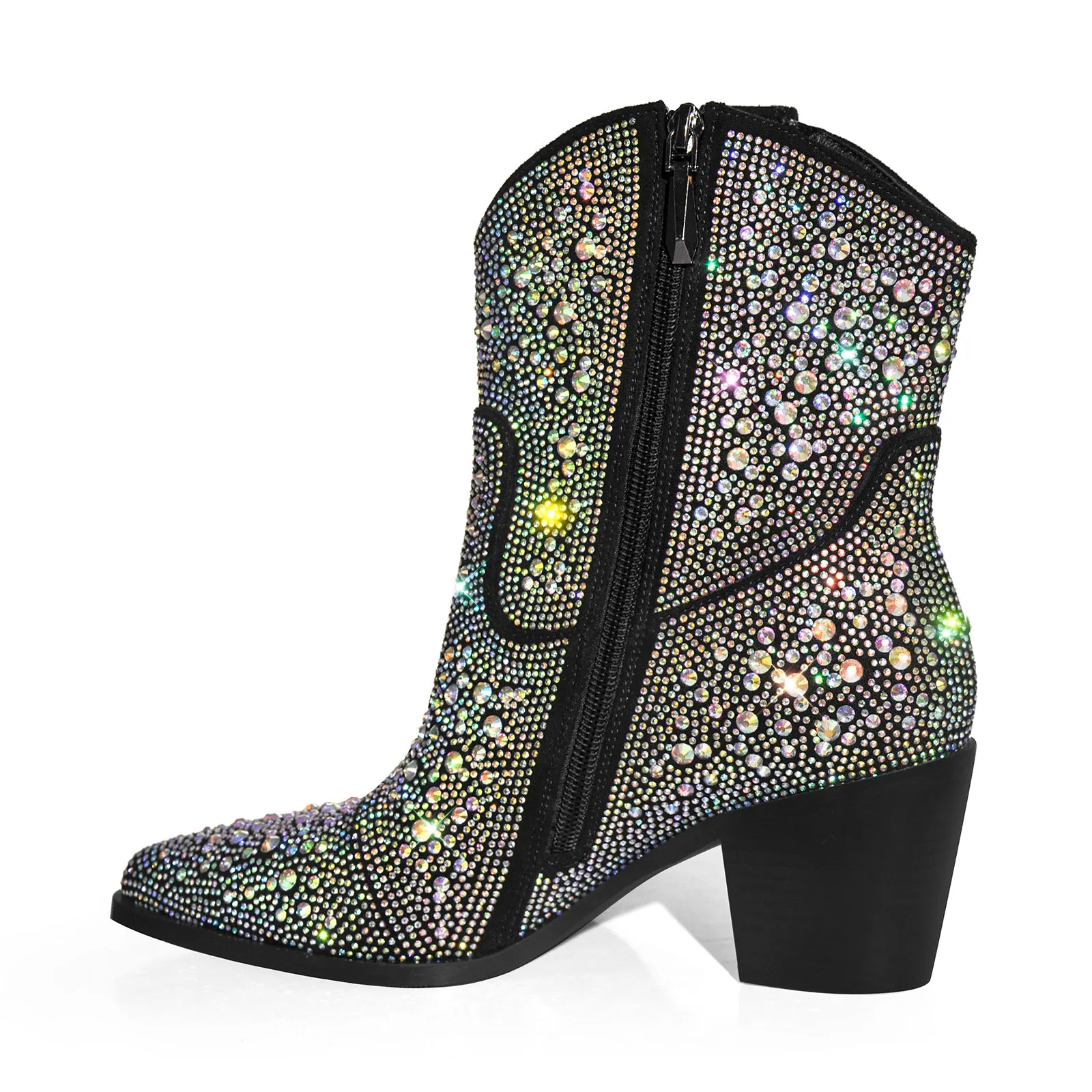 Rhinestone Pointed Toe Chunky Heel Ankle Boots sold by Onlymaker product image thumbnail 4