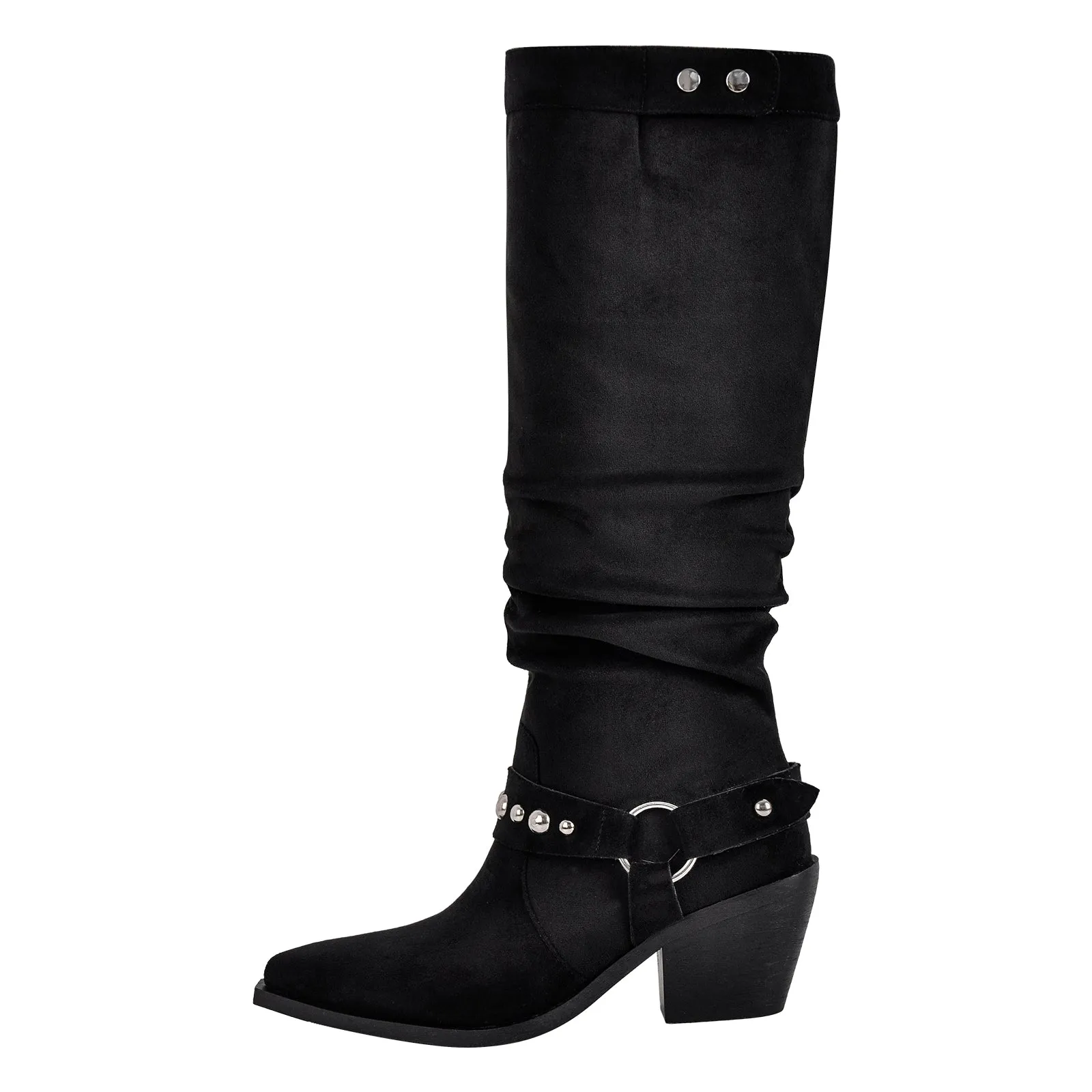 Pointed Toe Rivet Belt Pleated Knee High Boots sold by Onlymaker