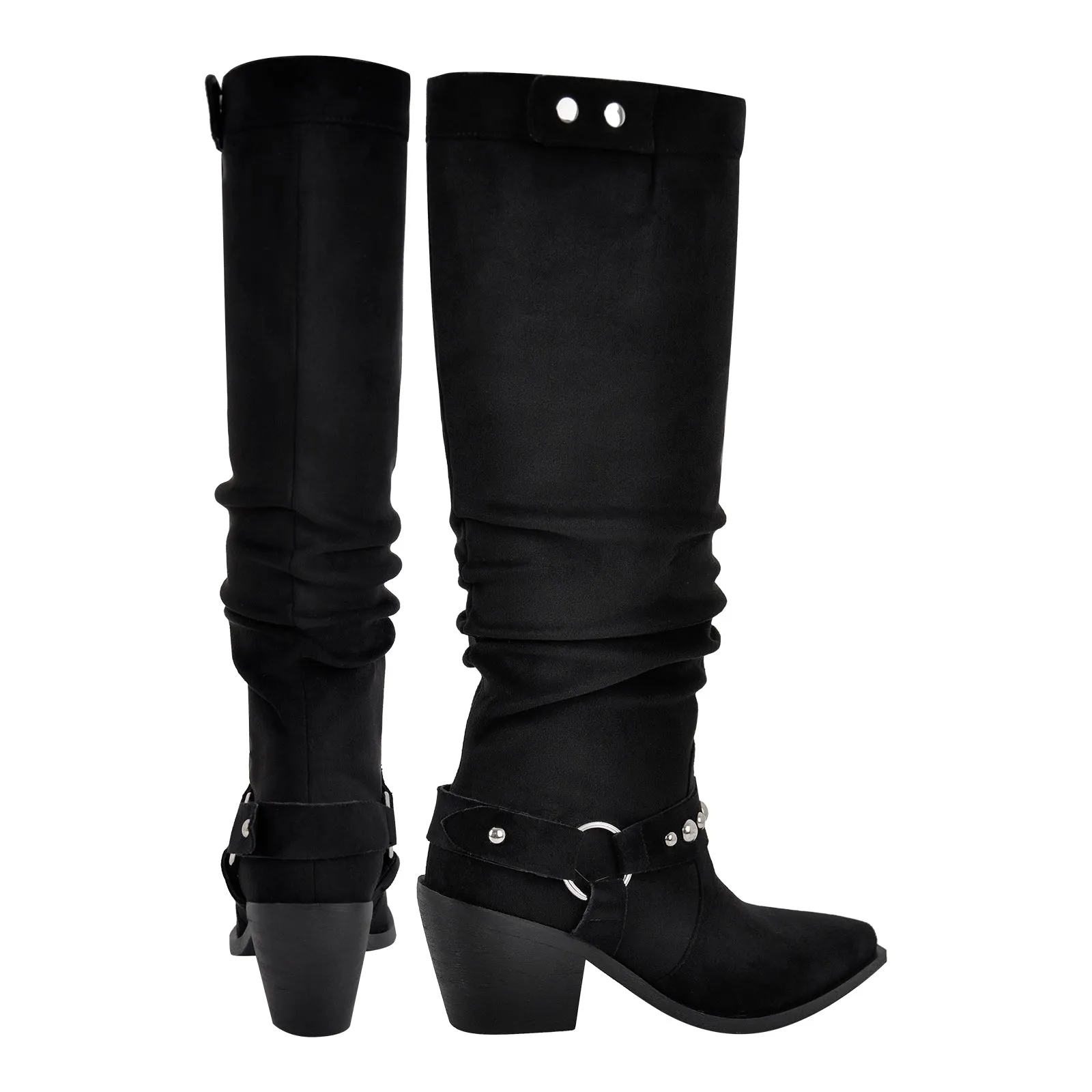 Pointed Toe Rivet Belt Pleated Knee High Boots sold by Onlymaker product image thumbnail 3