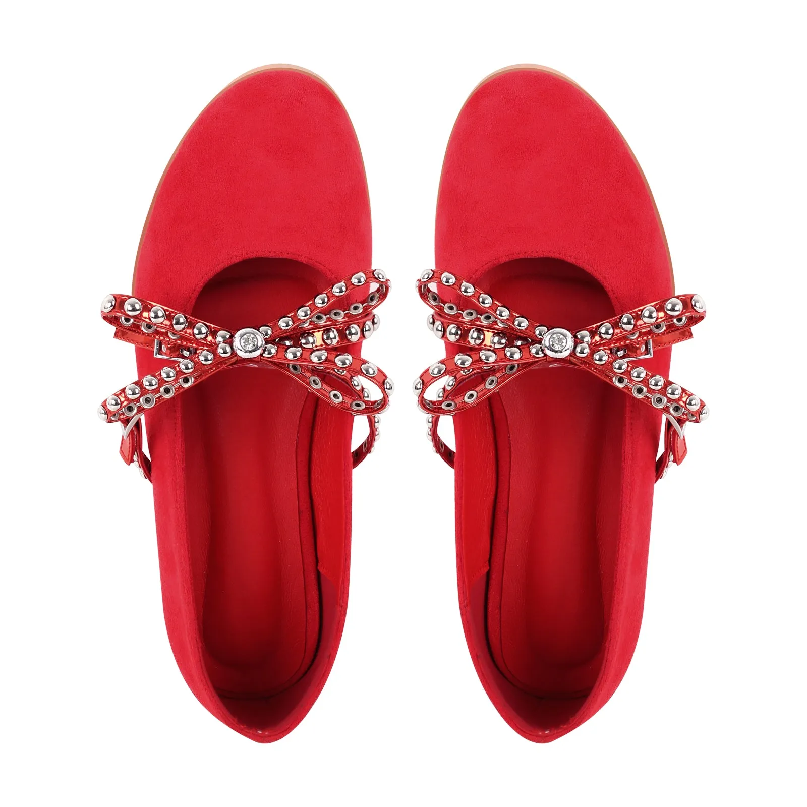 Rivet Bow Round Toe Buckle Strap Suede Flats sold by Onlymaker product image thumbnail 2