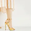 Gold Round Toe Strap High Heel Stilettos Sandals sold by Onlymaker