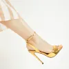 Gold Round Toe Strap High Heel Stilettos Sandals sold by Onlymaker