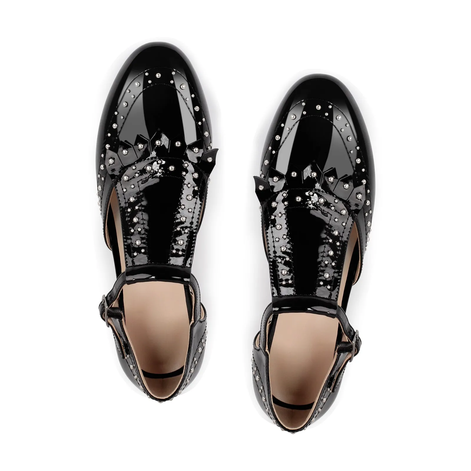 Hollow Black Round Toe Strap Rivet Flats sold by Onlymaker product image thumbnail 4