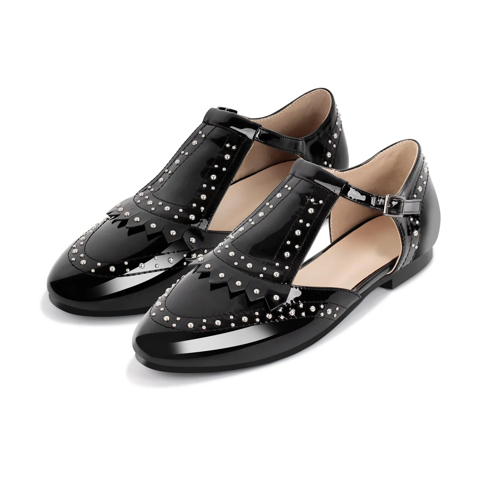 Hollow Black Round Toe Strap Rivet Flats sold by Onlymaker product image thumbnail 2