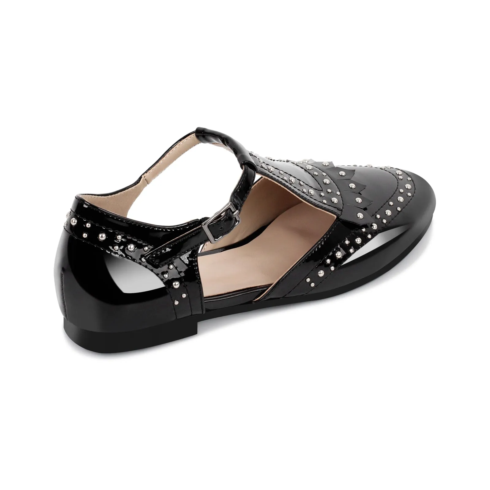 Hollow Black Round Toe Strap Rivet Flats sold by Onlymaker product image thumbnail 3