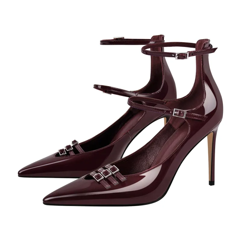 Pointed Toe Multi-Buckle Ankle Strap Stiletto Pumps sold by Onlymaker
