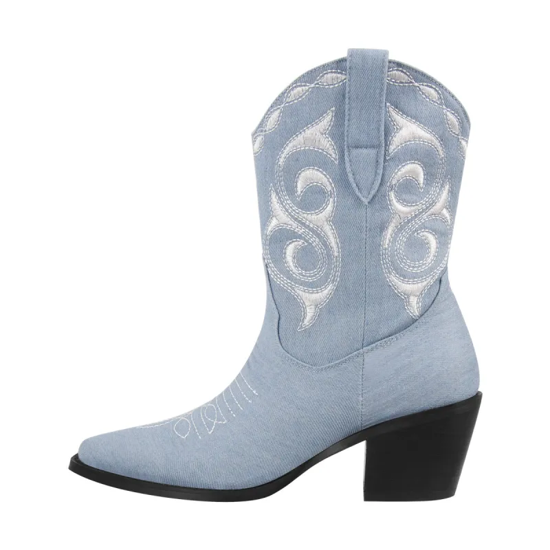 Embroidery Chunky Heel Western Ankle Boots made by Onlymaker