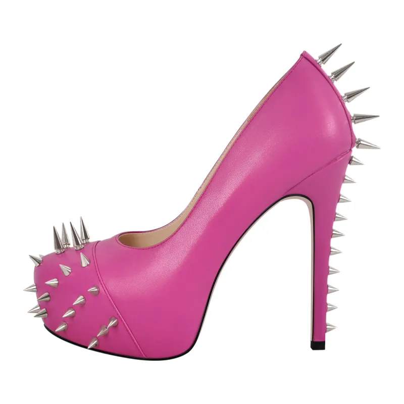 Rivet Round Toe Platform Stiletto Pumps sold by Onlymaker
