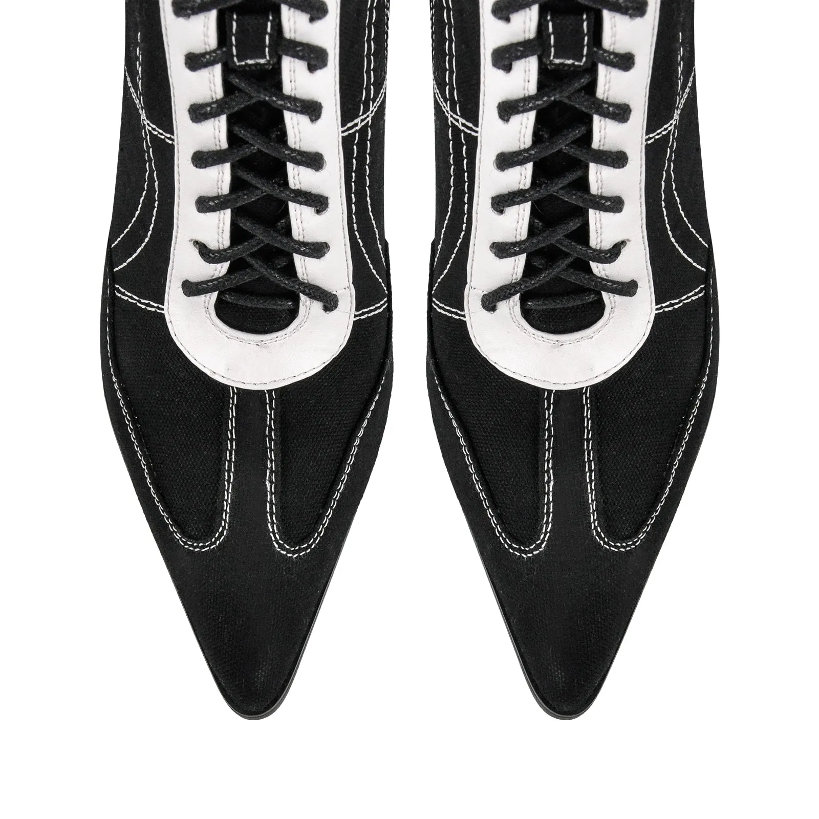 Pointed Toe Lace-up Canvas Stiletto Knee High Boots sold by Onlymaker product image thumbnail 5