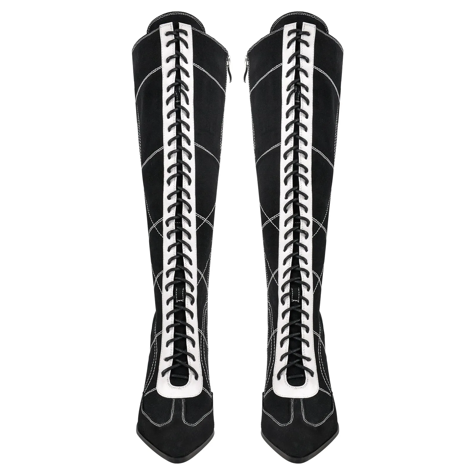 Pointed Toe Lace-up Canvas Stiletto Knee High Boots sold by Onlymaker product image thumbnail 3