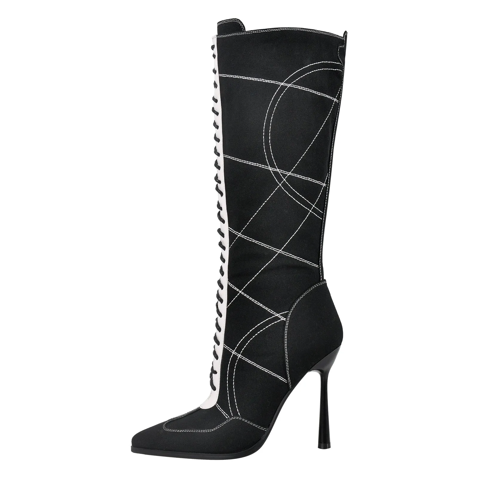 Pointed Toe Lace-up Canvas Stiletto Knee High Boots sold by Onlymaker