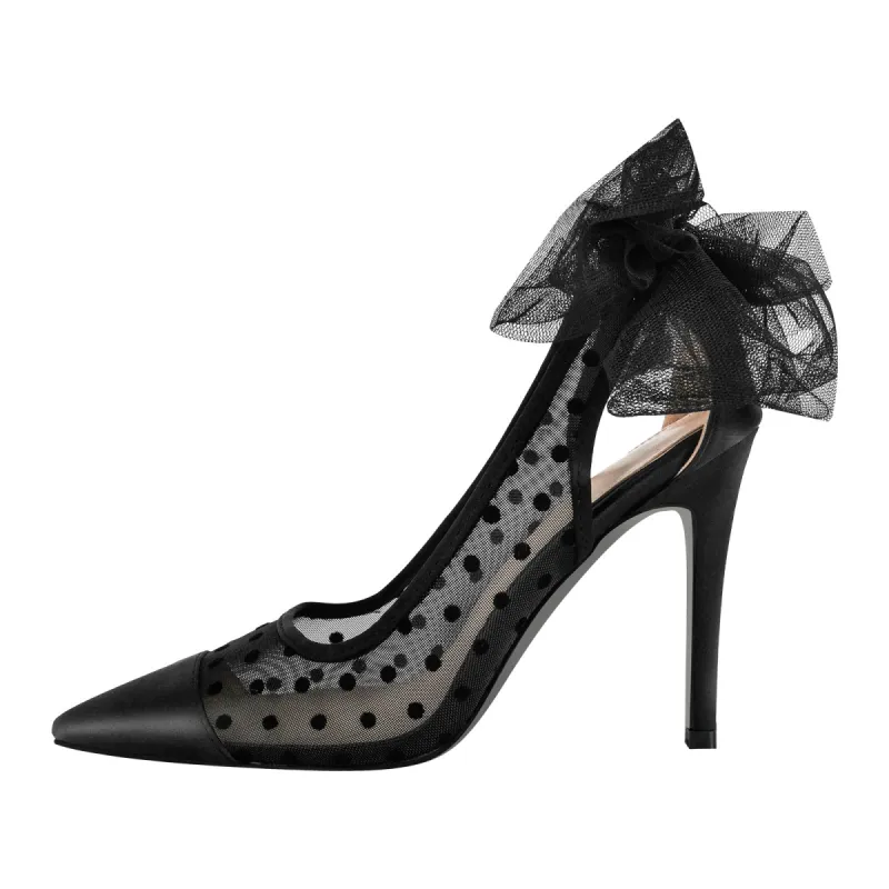 Black Tulle Bow Polka Dot Heels sold by Onlymaker