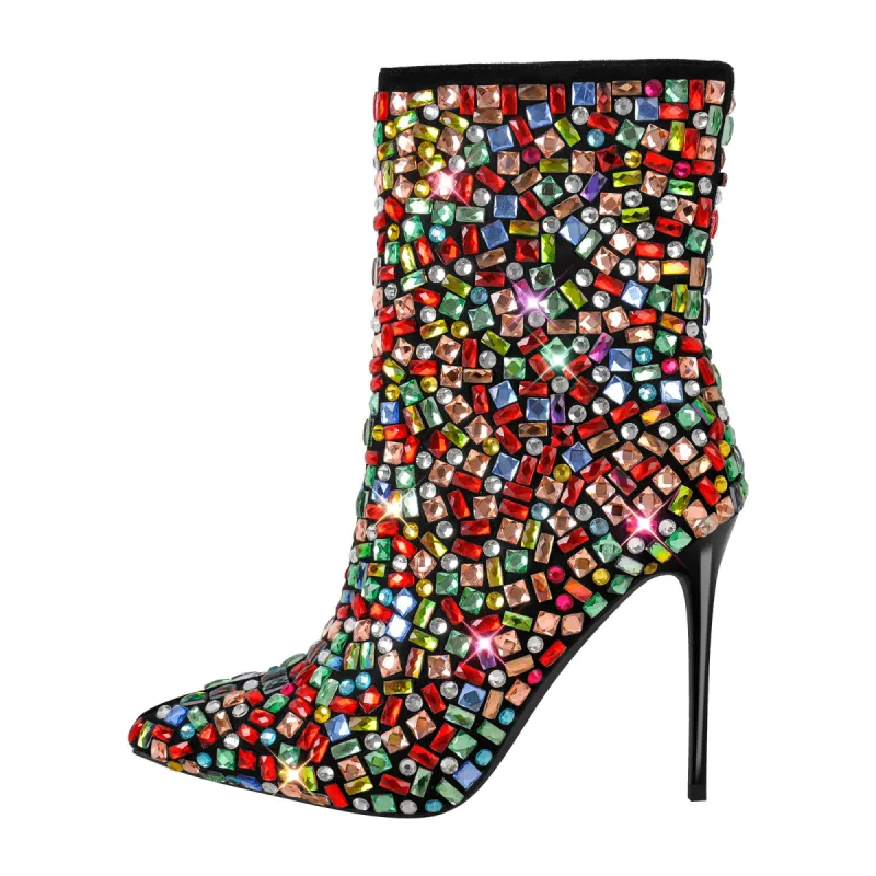 Pointed Toe Colorful Rhinestones Ankle Boots sold by Onlymaker