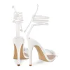 Clear Pointed Toe Pearl Flower Lace-up High Heels sold by Onlymaker