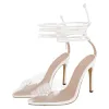 Clear Pointed Toe Pearl Flower Lace-up High Heels sold by Onlymaker