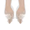 Clear Pointed Toe Pearl Flower Lace-up High Heels sold by Onlymaker