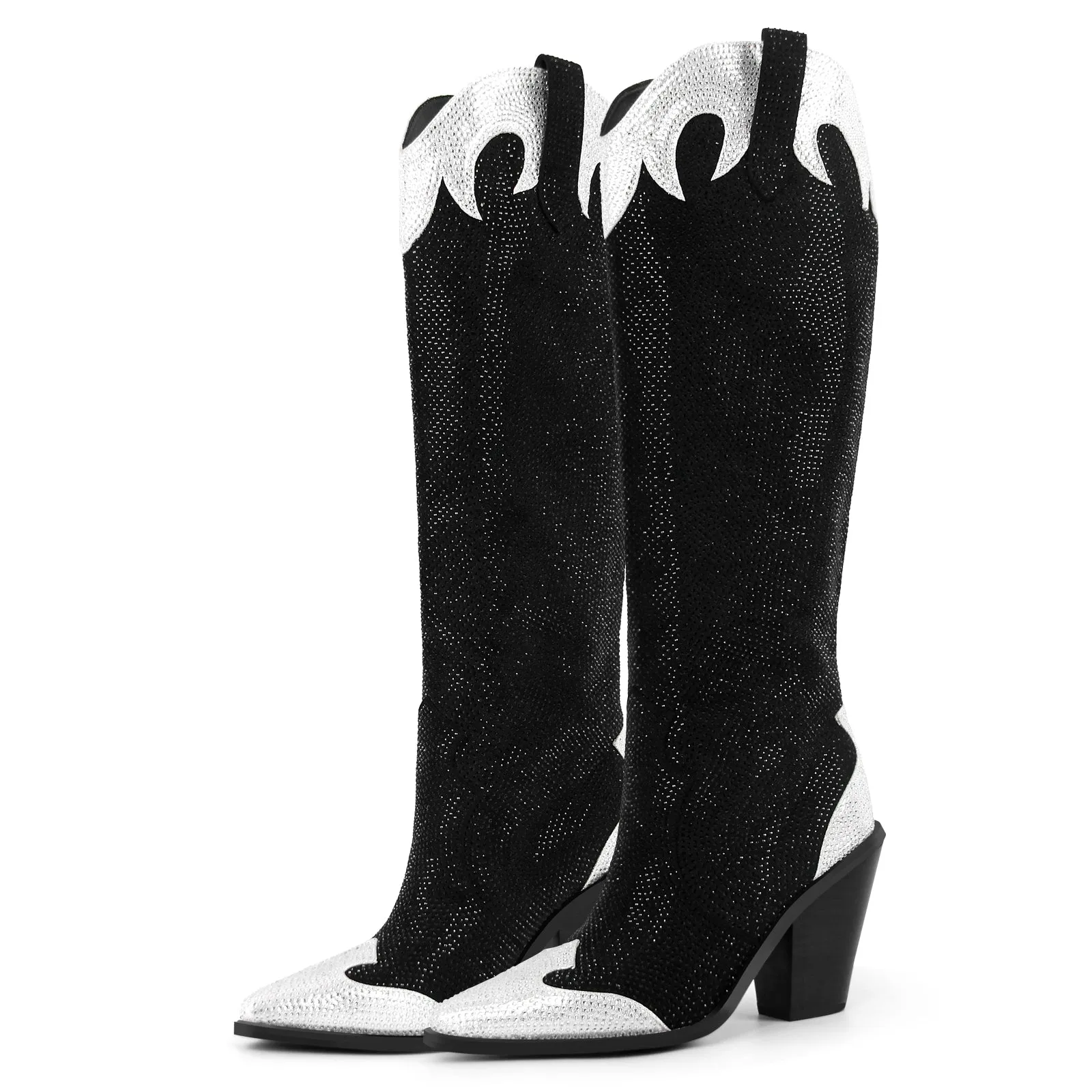 Rhinestone Chunky Heel Knee High Western Boots sold by Onlymaker product image thumbnail 2