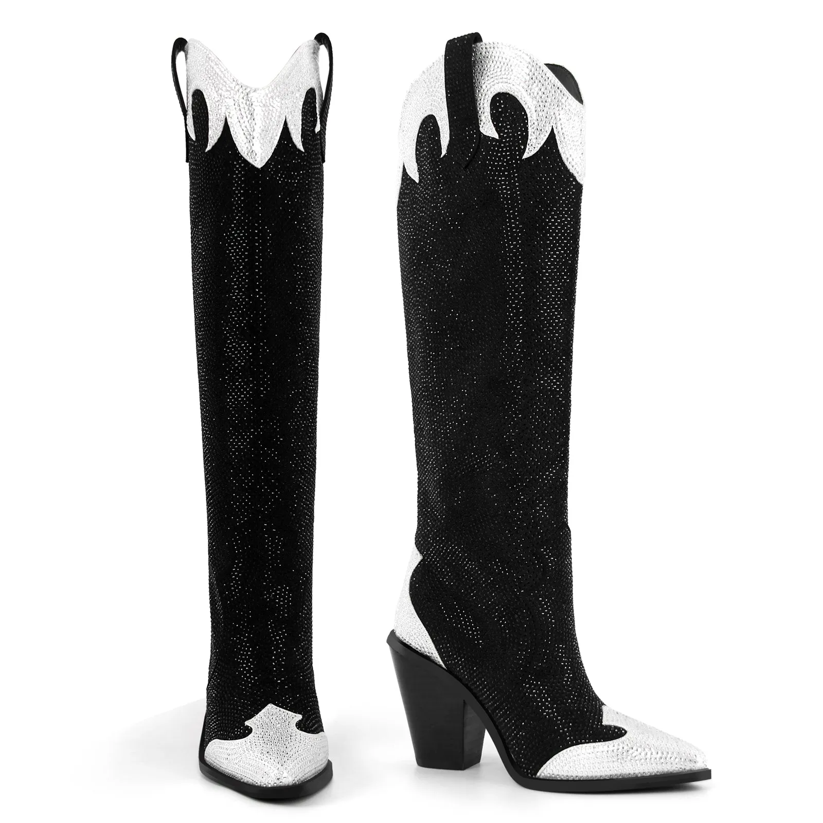Rhinestone Chunky Heel Knee High Western Boots sold by Onlymaker product image thumbnail 3