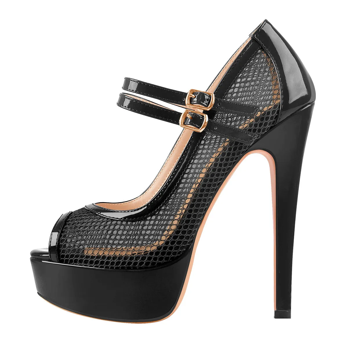 Peep Toe Platform Mesh Buckle Stiletto Pumps sold by Onlymaker product image thumbnail 4