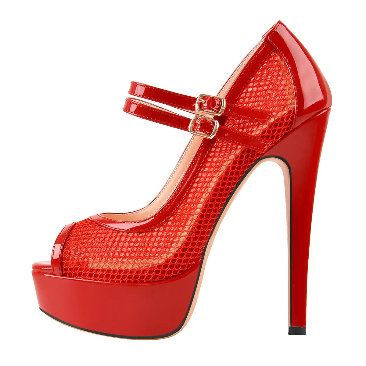 Peep Toe Platform Mesh Buckle Stiletto Pumps sold by Onlymaker