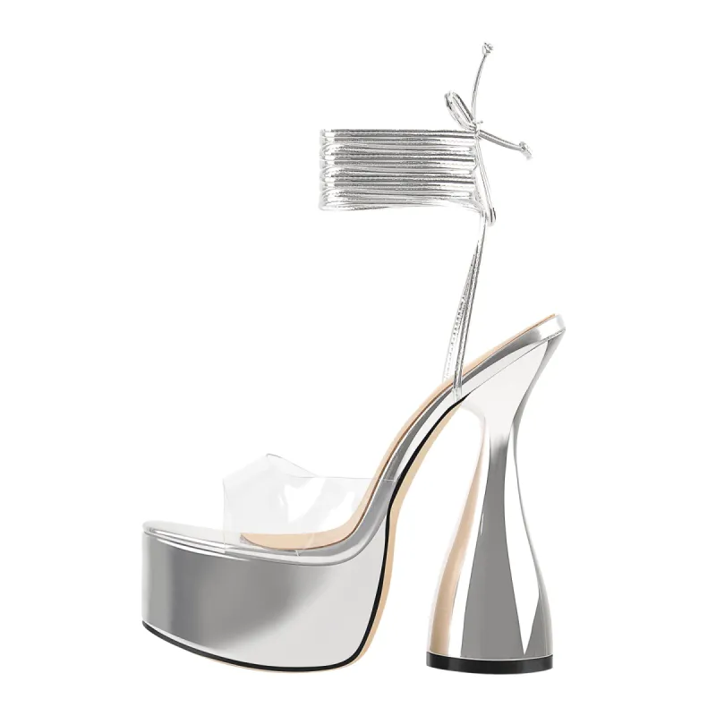 Silver Platform Ankle Strap High Heel Sandals sold by Onlymaker