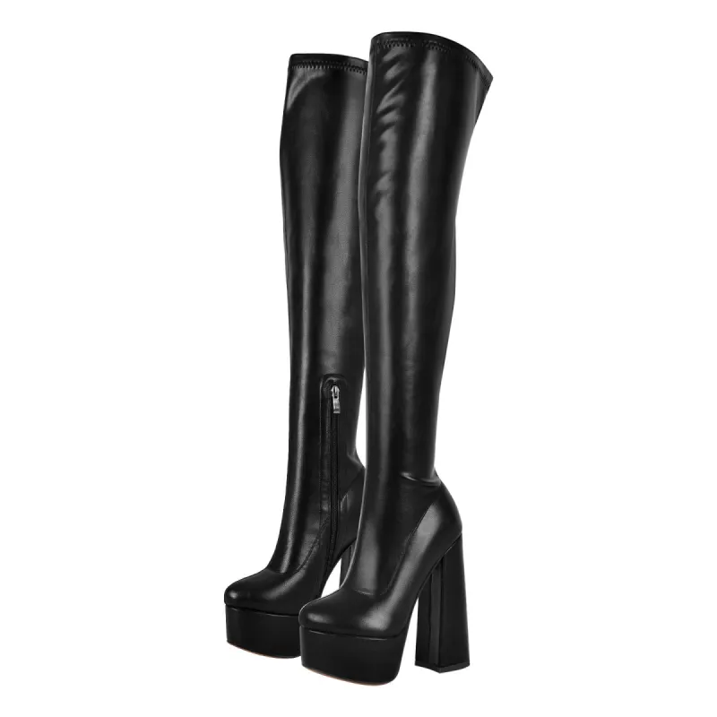 Platform Round Toe Chunky Heels Over The Knee Boots sold by Onlymaker