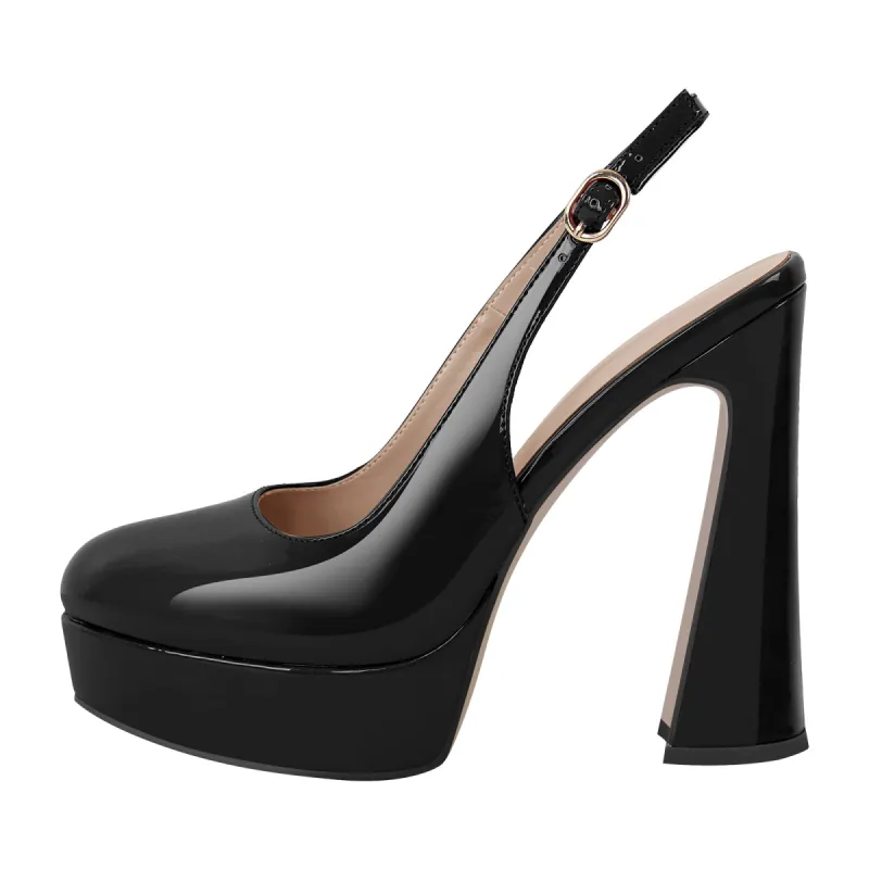Round Toe Platform Patent Leather Slingback Pumps sold by Onlymaker