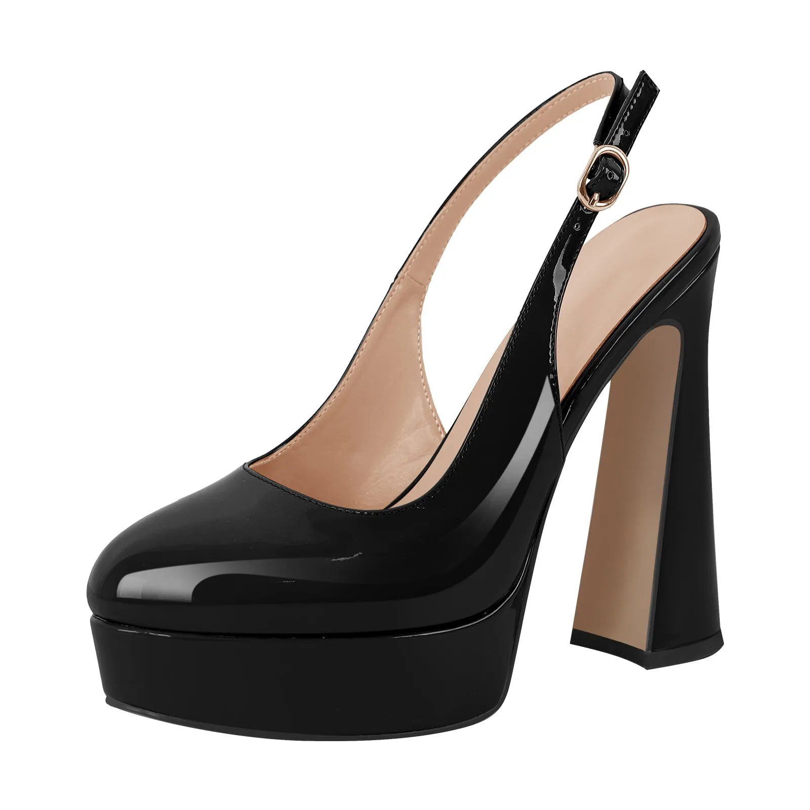 Round Toe Platform Patent Leather Slingback Pumps sold by Onlymaker product image thumbnail 2