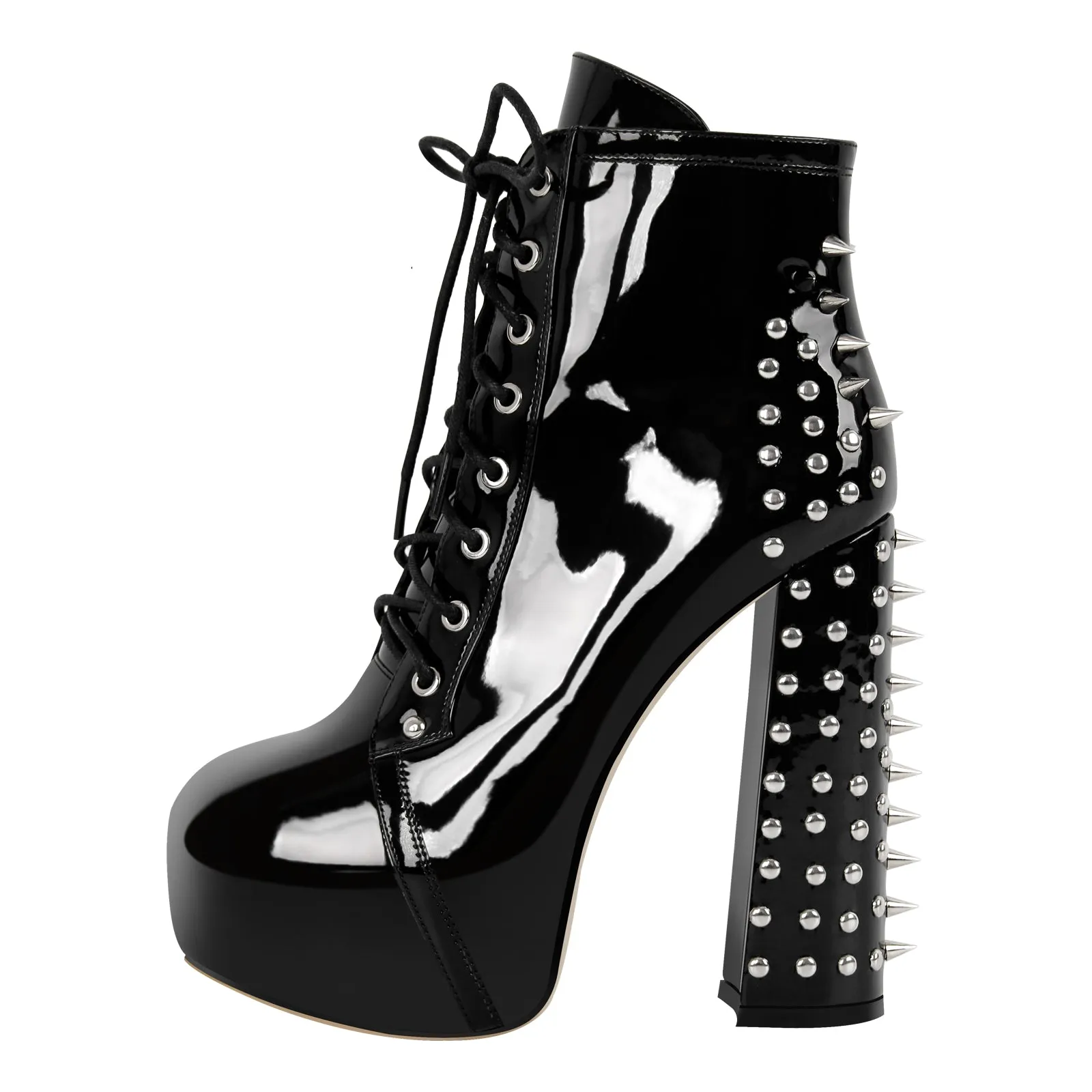 Rivet Platform Lace-up Chunky Heel Ankle Boots sold by Onlymaker