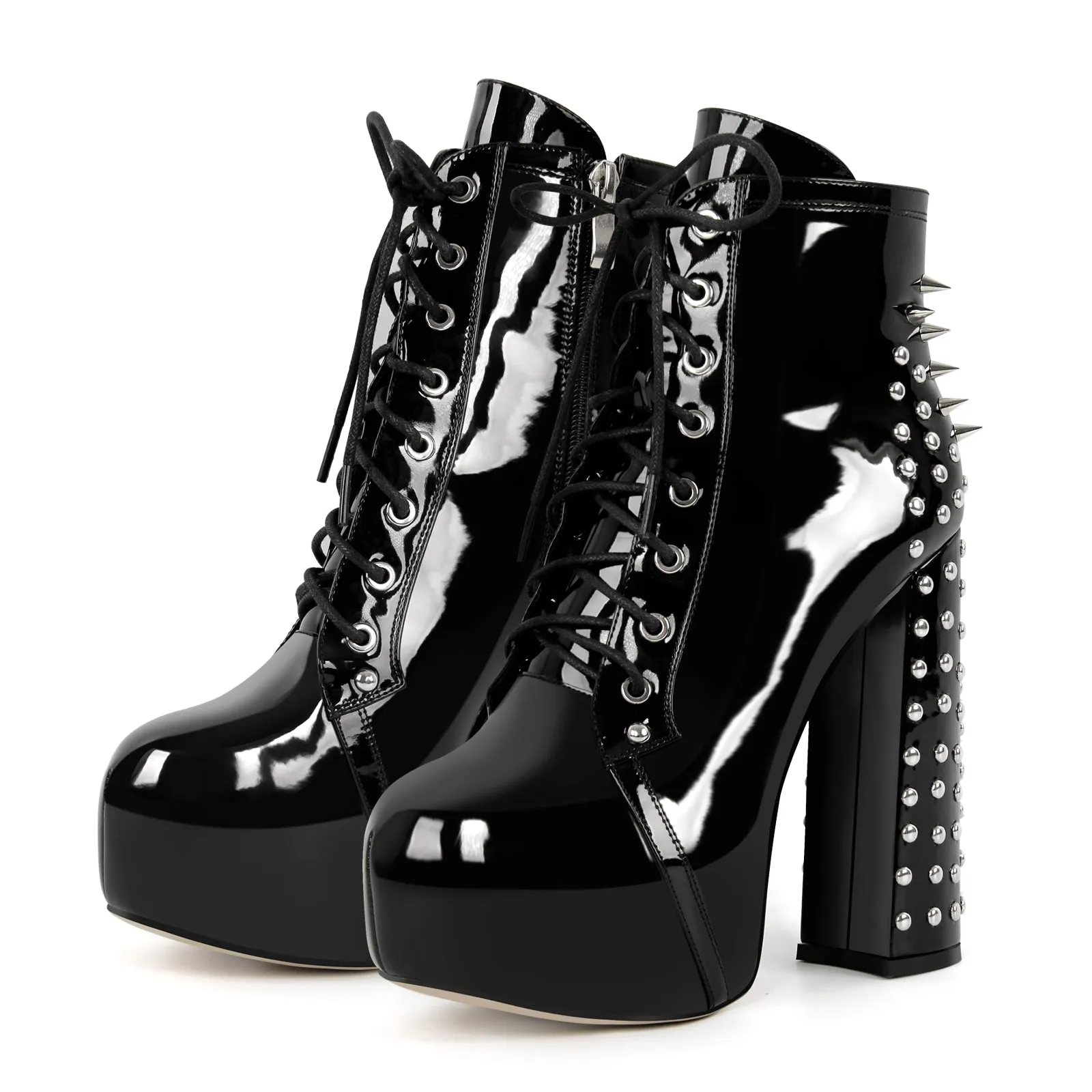 Rivet Platform Lace-up Chunky Heel Ankle Boots sold by Onlymaker product image thumbnail 2