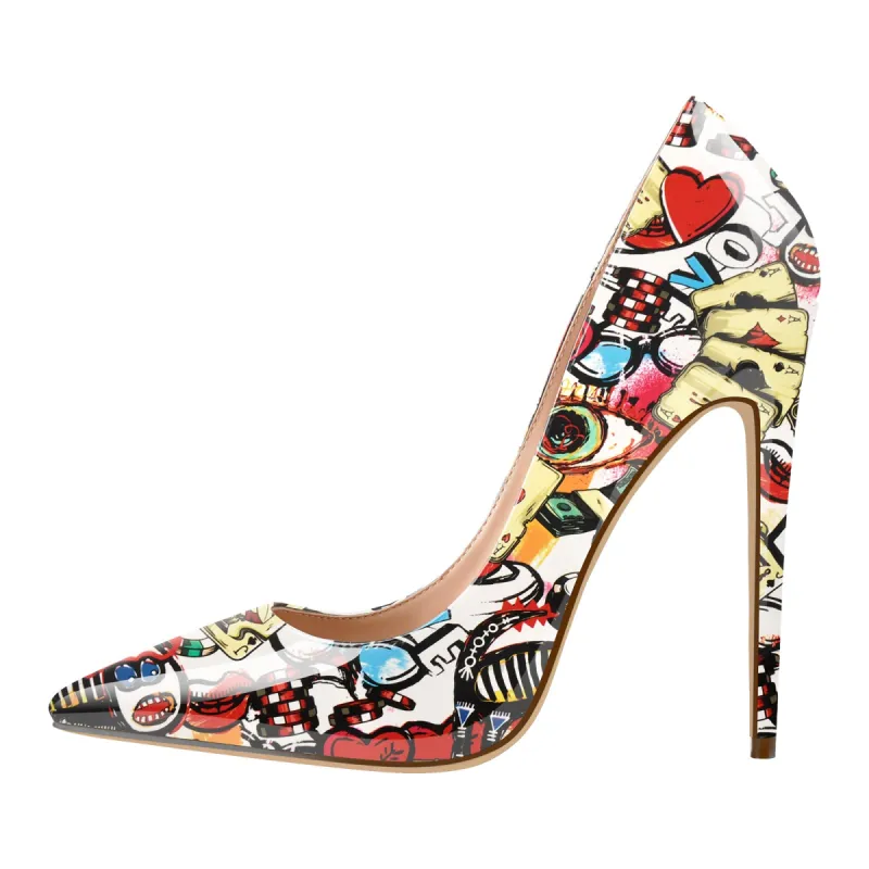 Pointed Toe Slip On Printed High Heels sold by Onlymaker