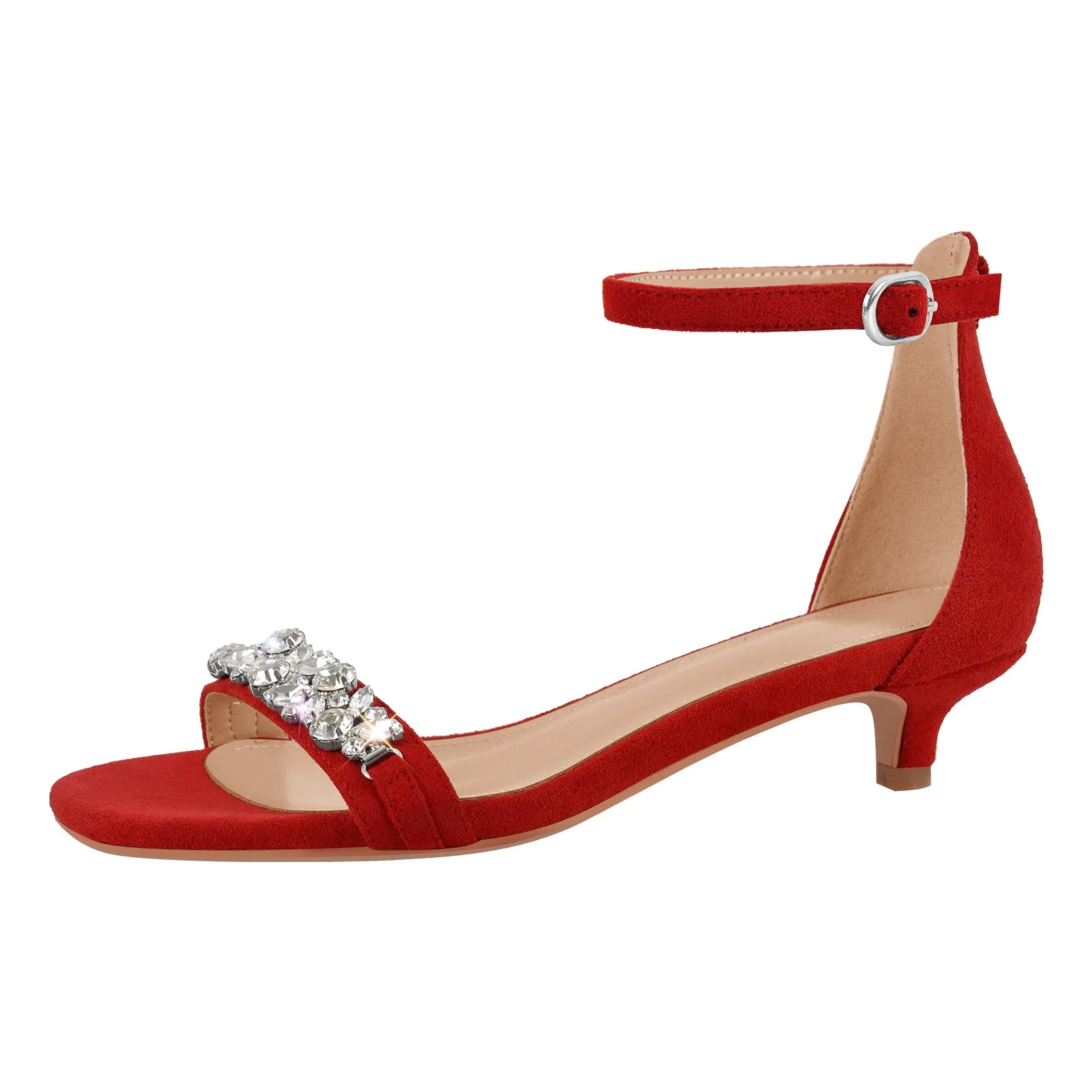 Rhinestone Suede Kitten Heel Ankle Strap Sandals sold by Onlymaker product image thumbnail 4