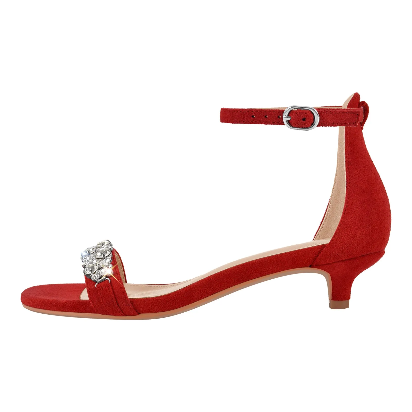 Rhinestone Suede Kitten Heel Ankle Strap Sandals sold by Onlymaker product image thumbnail 3
